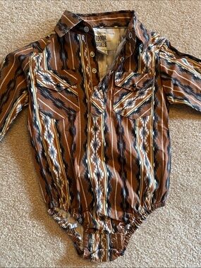 Brown Southwestern-Print baby onesie 9-12M NWOT